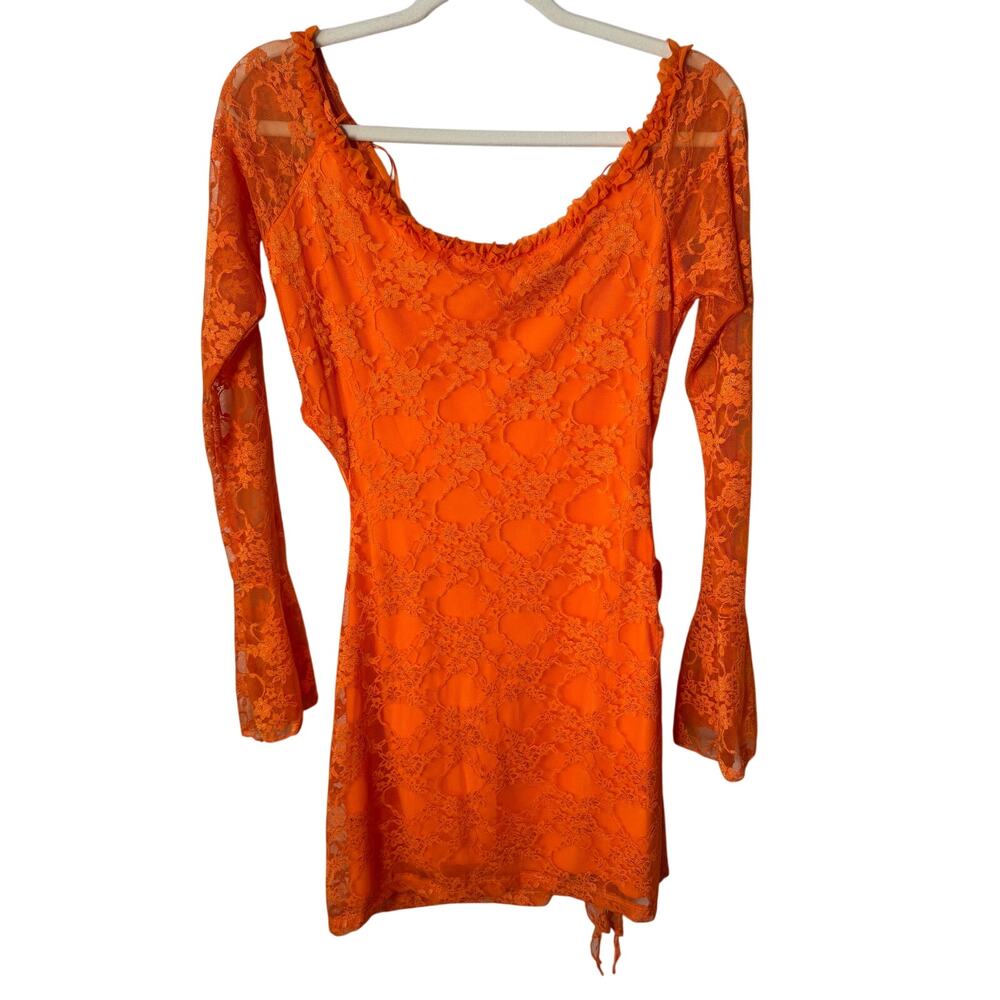 Fashion Nova One of One Lace Mini Dress Orange XL Clubbing Cutout Miami NWT - Picture 4 of 8